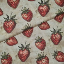 Tecido Tricoline Digital Coleção Frutas Vintage Morango