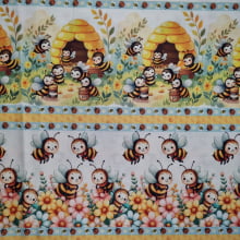 Tecido Tricoline Digital Coleção Lady Bees Barrado Joaninhas e Abelinhas