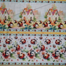 Tecido Tricoline Digital Coleção Lady Bees Barrado Joaninhas e Abelinhas