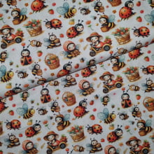 Tecido Tricoline Digital Coleção Lady Bees Joaninhas e Abelhas