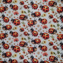 Tecido Tricoline Digital Coleção Lady Bees Joaninhas e flores