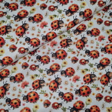 Tecido Tricoline Digital Coleção Lady Bees Joaninhas e flores