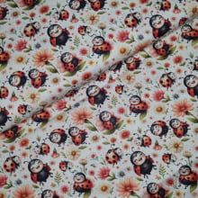 Tecido Tricoline Digital Coleção Lady Bees Joaninhas e flores 2