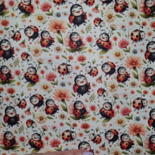 Tecido Tricoline Digital Coleção Lady Bees Joaninhas e flores 2