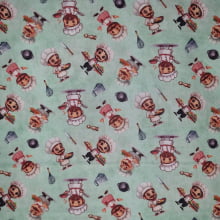 Tecido Tricoline Digital Coleção Profissões Chefe's de Cozinha fd Verde