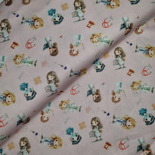 Tecido Tricoline Digital Coleção Profissões Médicas e Enfermeiras fd Rosa