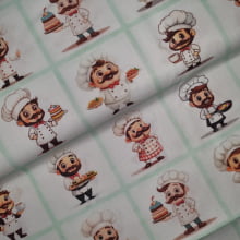 Tecido Tricoline Digital Coleção Profissões Quadros Chefe's de Cozinha