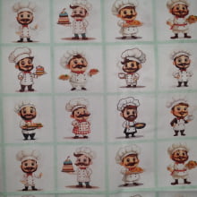 Tecido Tricoline Digital Coleção Profissões Quadros Chefe's de Cozinha