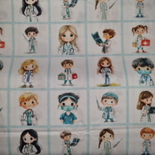 Tecido Tricoline Digital Coleção Profissões Quadros Médicos
