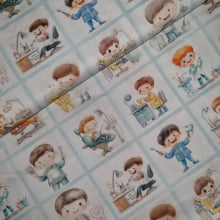 Tecido Tricoline Digital Coleção Profissões Quadros Odontologia