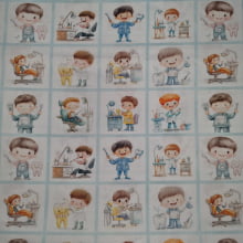 Tecido Tricoline Digital Coleção Profissões Quadros Odontologia