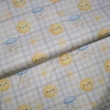 Tecido Tricoline Digital  Coleção Raios de Sol Solzinhos Fd Xdrez