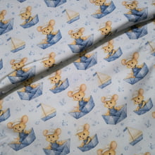 Tecido Tricoline Digital Coleção Ratinho Aventureiro Barquinhos