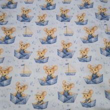 Tecido Tricoline Digital Coleção Ratinho Aventureiro Barquinhos