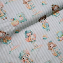 Tecido Tricoline Digital Volta as Aulas fd listras 