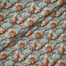 Tecido Tricoline Digital Esquilos e Flores