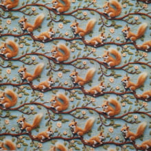 Tecido Tricoline Digital Esquilos e Flores