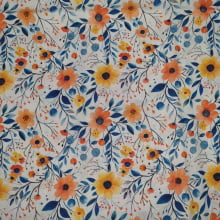 Tecido Tricoline Digital Floral fd Branco