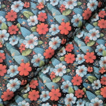 Tecido Tricoline Digital Floral Vermelho e Azul