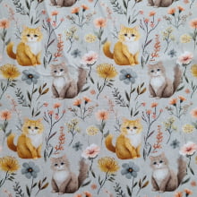 Tecido Tricoline Digital Flores e Gatos Delicados 