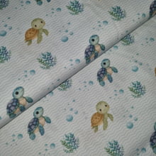 Tecido Tricoline Digital Fundo do Mar Tartarugas 