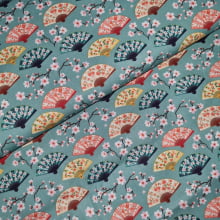 Tecido Tricoline Digital Kokeshi Flowers and Leque