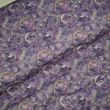 Tecido Tricoline Digital Lavender Arabescos Dourados