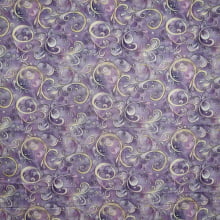 Tecido Tricoline Digital Lavender Arabescos Dourados