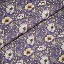 Tecido Tricoline Digital Lavender Florais Dourados