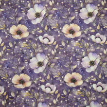 Tecido Tricoline Digital Lavender Florais Dourados