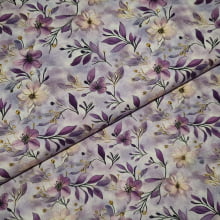 Tecido Tricoline Digital Lavender Flores e Ramos