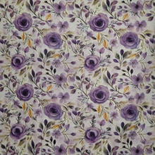 Tecido Tricoline Digital Lavender Rosas e Ramos