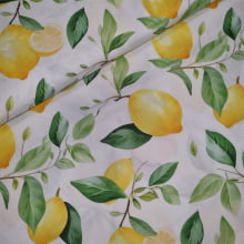 Tecido Tricoline Digital Limão Siciliano fd Branco