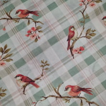 Tecido Tricoline Digital Passáros fd Xadrez