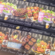 Tecido Tricoline Digital Barrado Salad Barbecue