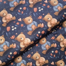 Tecido Tricoline Digital Ursinhos e Tulipas 