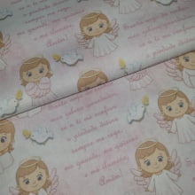 Tecido Digital Tricoline Oração Santo Anjo Rosa
