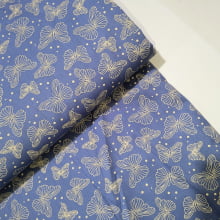 Tecido Tricoline Borboletas fd Azul Jeans