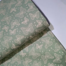 Tecido Tricoline Borboletas fd Verde Abacate