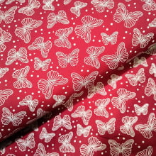 Tecido Tricoline Borboletas fd Vermelho