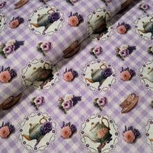 Tecido Tricoline Chá da Tarde fd XAdrez Lilas 