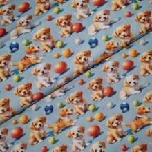 Tecido Tricoline Digital Cachorrinhos fd Azul