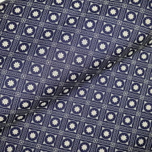 Tecido Tricoline Geométrico Floral Azul Marinho