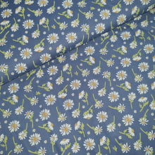 Tecido Tricoline Margaridas fd Azul Envelhecido