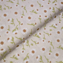 Tecido Tricoline Margaridas fd Bege Claro