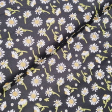 Tecido Tricoline Margaridas fd Preto