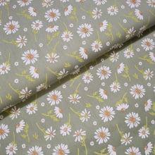 Tecido Tricoline Margaridas fd Verde Oliva
