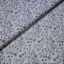 Tecido Tricoline Padrão Paisley Azul e Branco