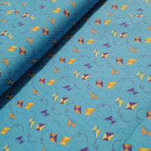 Tecido Tricoline Pipas fundo azul