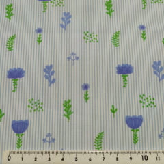 Tecido Tricoline Floral Azul com Listra
